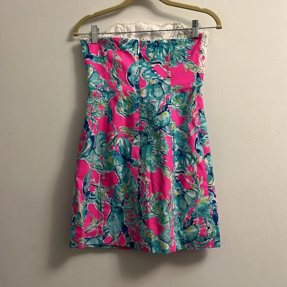 Lilly Pulitzer Brynn Dress Raz Berry Lobsters - Strapless Lace- Size 0 - Picture 4 of 14